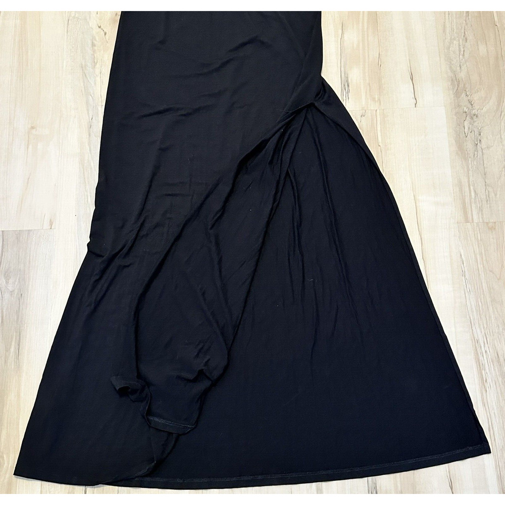 David Lerner New York Black Maxi Dress Double Strap Slit V-Neck Large Made USA - Picture 4 of 9